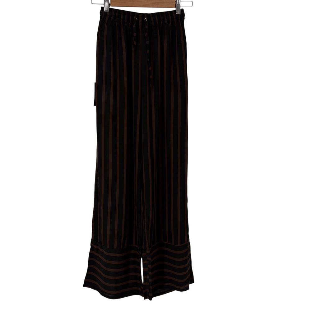Faithfull the Brand Havana Striped Wide Leg Palazzo Pants Size S Espresso Black